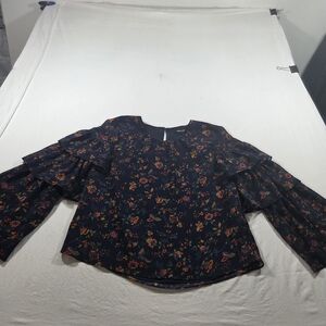 Madewell Blouse Top Boho Black Floral Blouse Layer Long Sleeve Womens Small